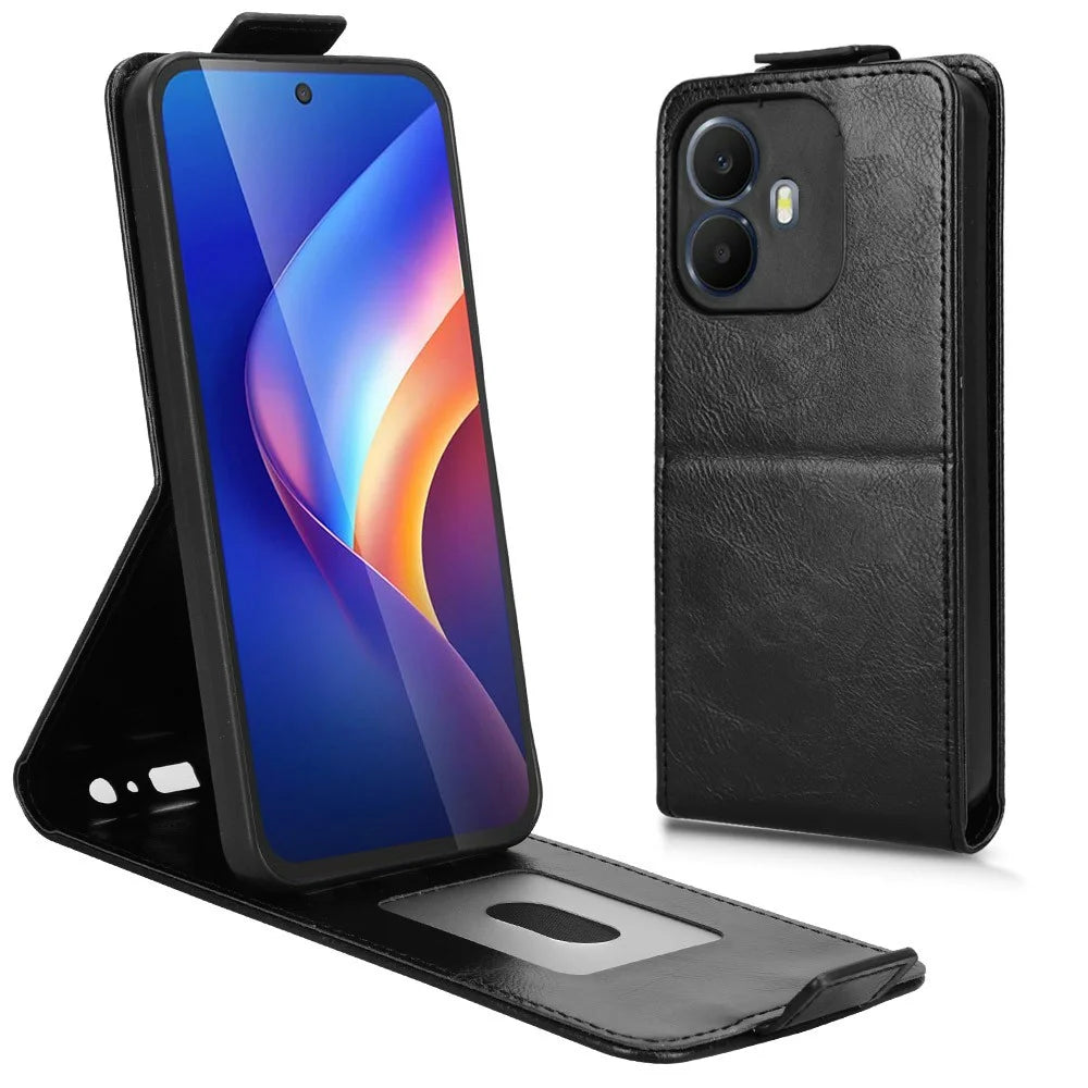 Stand Case For TCL K70 4G  /  K70 Power 4G Magnetic Clasp Vertical Flip Leather Phone Cover with Card Holder - Black - 3