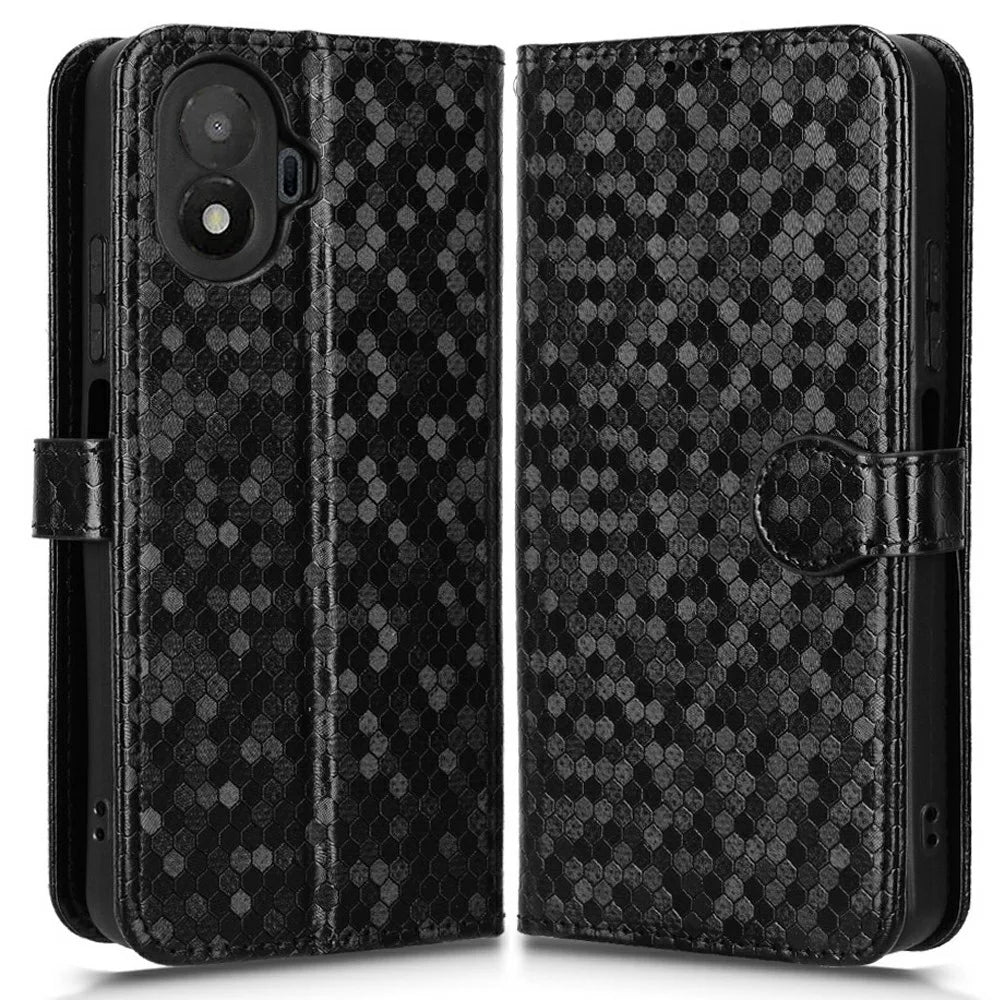For TCL K70 SE 4G Wallet Case Dot Pattern Imprint PU Leather Phone Cover with Wrist Strap - Black - 1