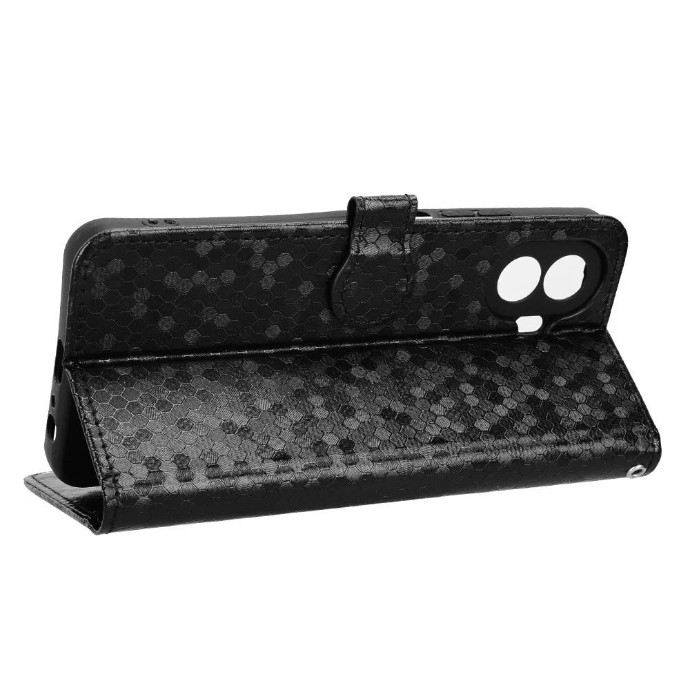 For TCL K70 SE 4G Wallet Case Dot Pattern Imprint PU Leather Phone Cover with Wrist Strap - Black - 5