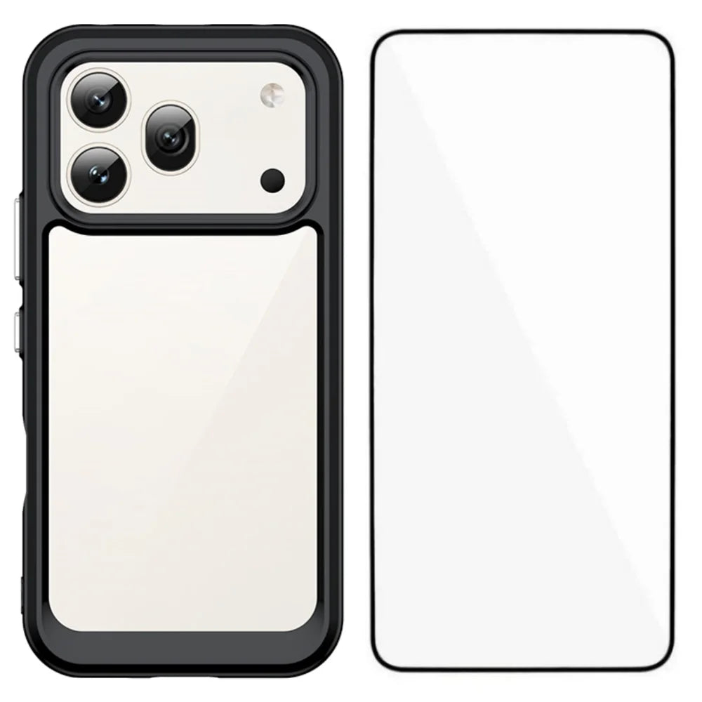 WANLONFENG for Honor 600 Pro 5G Phone Case  XC Series TPU Acrylic Cover with Tempered Glass (Big Lens Hole) - Black - 1