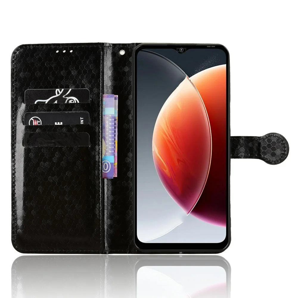 For Blackview Wave 7C Wallet Case Dot Pattern Imprint PU Leather Phone Cover with Wrist Strap - Black - 2