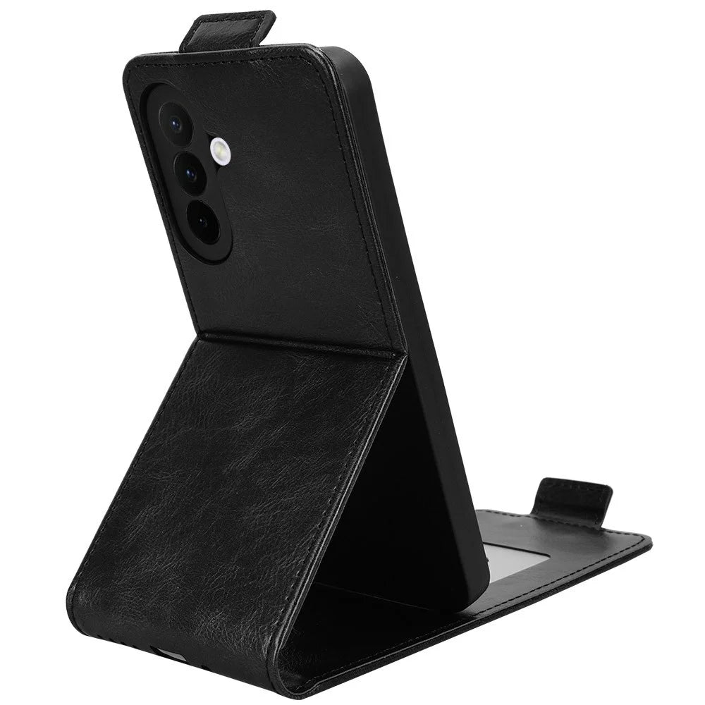 For Samsung Galaxy A27 5G Stand Case Magnetic Clasp Vertical Flip Leather Phone Cover with Card Holder - Black - 4