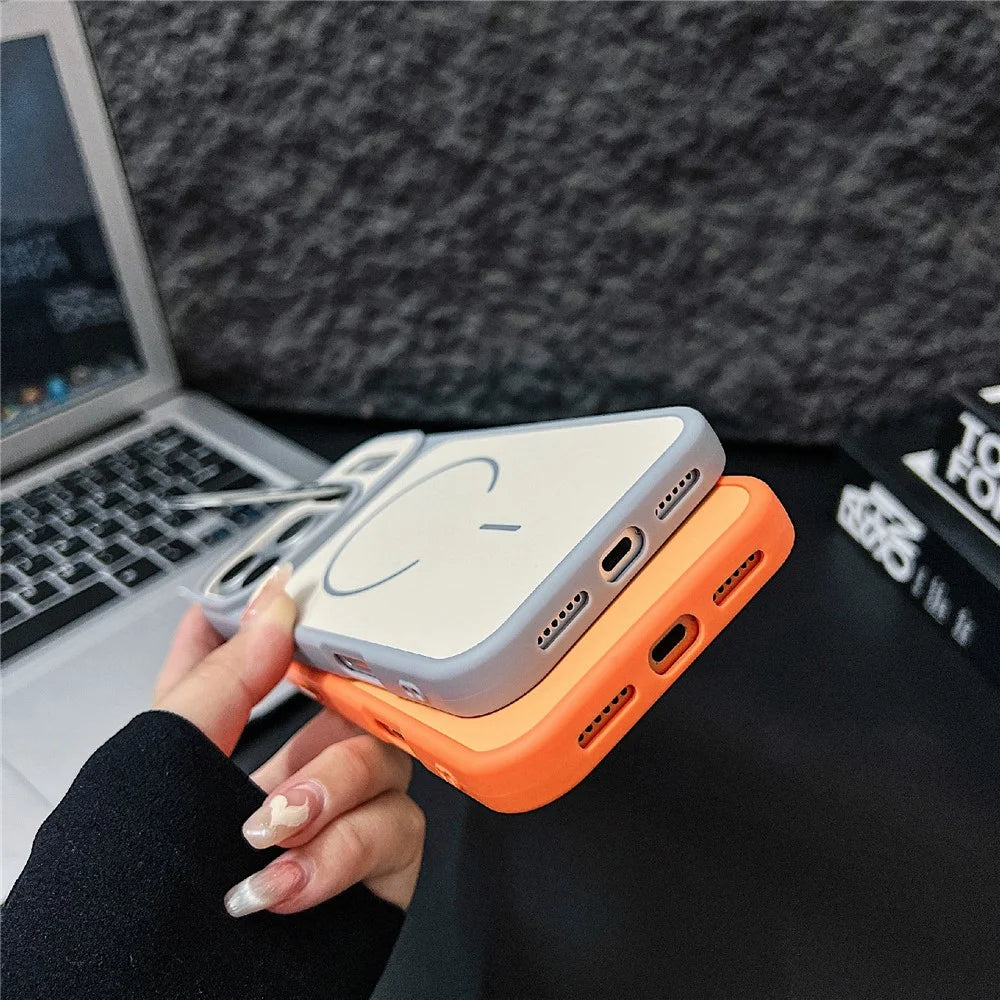 For iPhone 17 Pro Magnetic Case Compatible with MagSafe Skin-touch PC + TPU Cover with Lens Frame Kickstand - Blue - 5