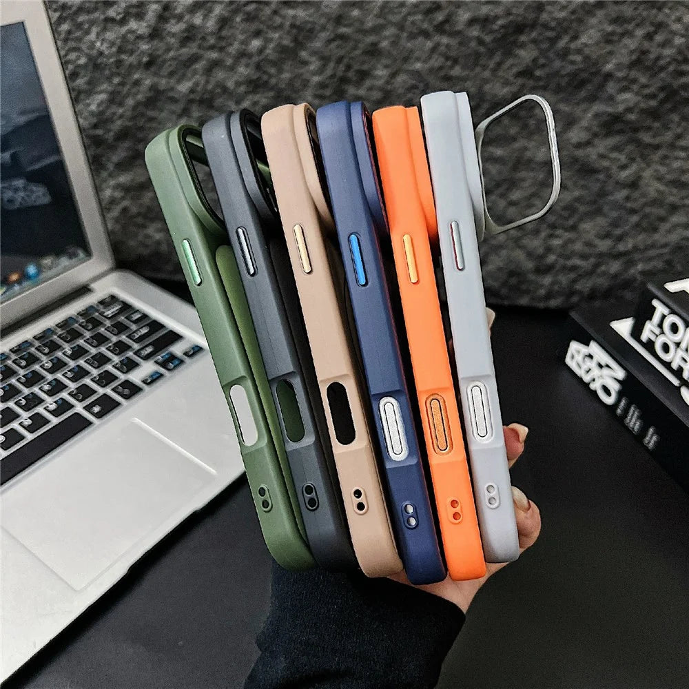 For iPhone 17 Pro Magnetic Case Compatible with MagSafe Skin-touch PC + TPU Cover with Lens Frame Kickstand - Blue - 6