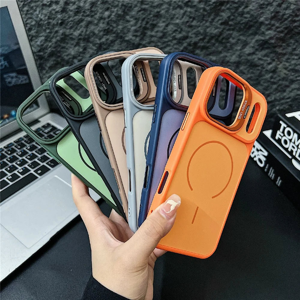 For iPhone 17 Pro Magnetic Case Compatible with MagSafe Skin-touch PC + TPU Cover with Lens Frame Kickstand - Blue - 7