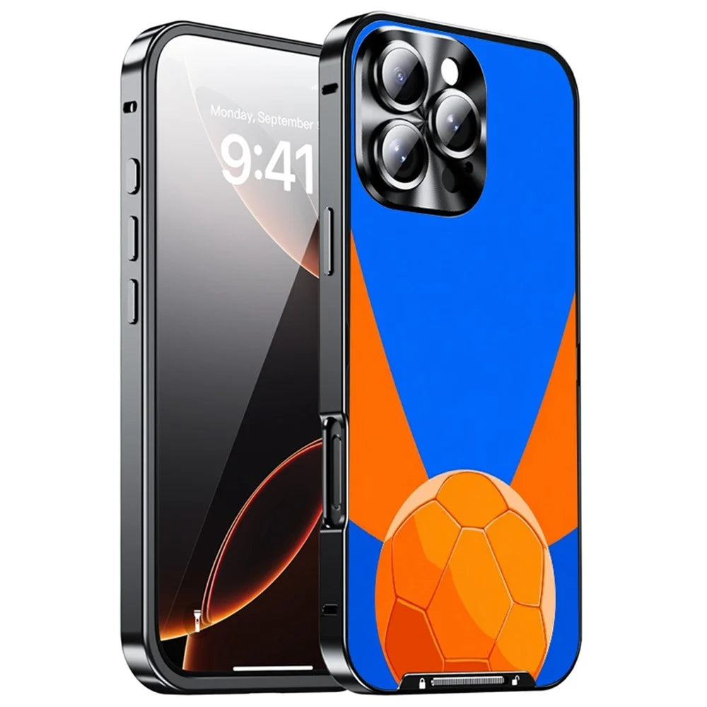 For iPhone 16 Pro Max Magnetic Case Football Pattern Print PC+TPU Phone Cover with Lens Film - LK00378-061 - 1