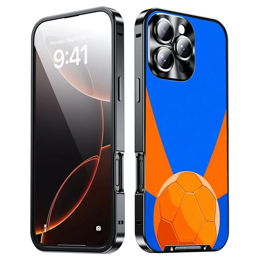For iPhone 16 Pro Max Magnetic Case Football Pattern Print PC+TPU Phone Cover with Lens Film - LK00378-061 - 2