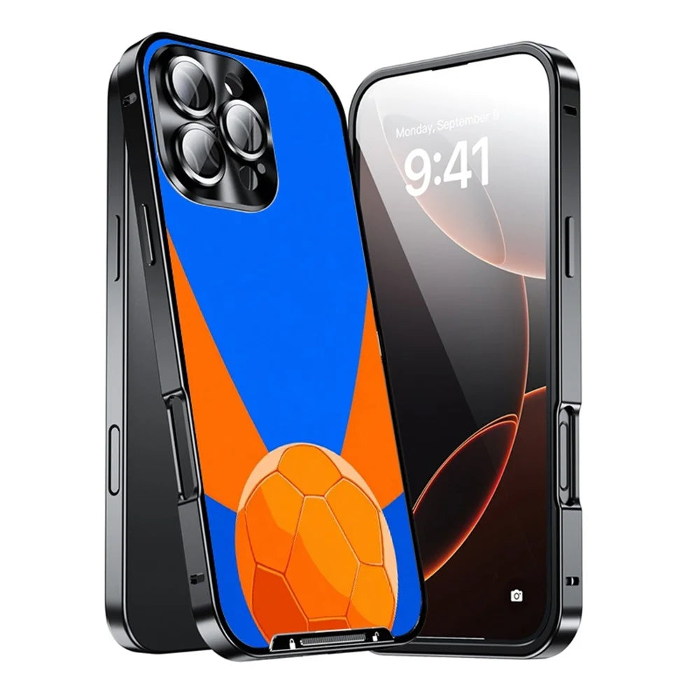 For iPhone 16 Pro Magnetic Case Football Pattern Print PC+TPU Phone Cover with Lens Film - LK00378-061 - 3