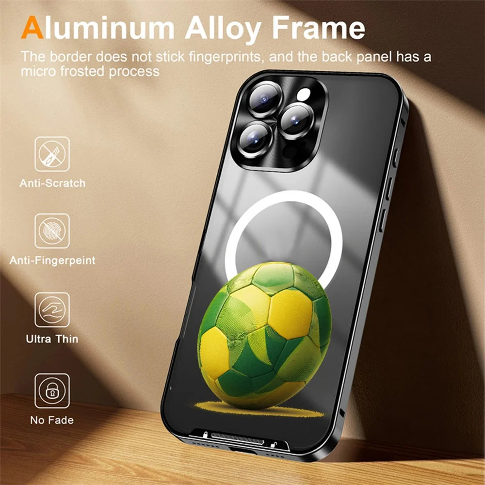 For iPhone 16 Pro Magnetic Case Football Print Pattern PC+TPU Phone Cover with Lens Film - LK00346-041 - 4