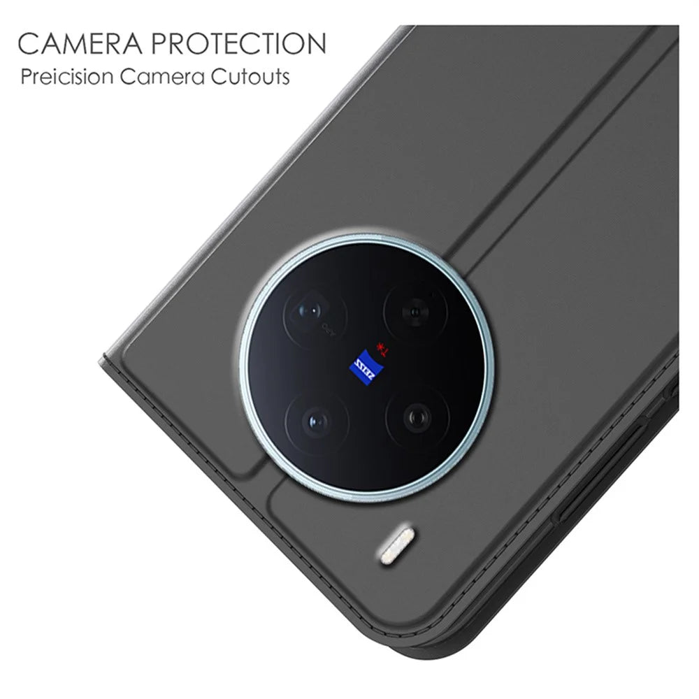 For vivo X300s 5G Case PU Leather Phone Cover with Card Holder Stand - Black - 5
