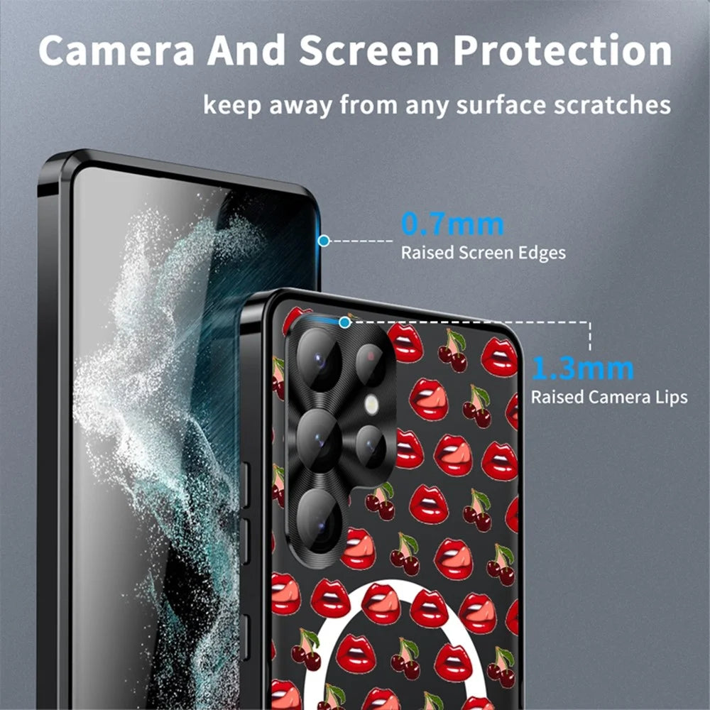 For Samsung Galaxy S26 Ultra Magnetic Case Red Lips Pattern PC TPU Phone Cover with Lens Film - LK00223-02 - 4