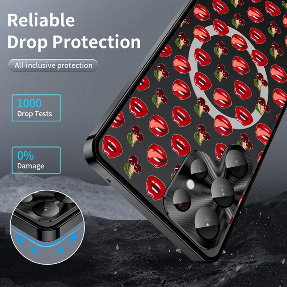 For Samsung Galaxy S25 Ultra Magnetic Case Red Lips Pattern PC TPU Phone Cover with Lens Film - LK00223-02 - 3