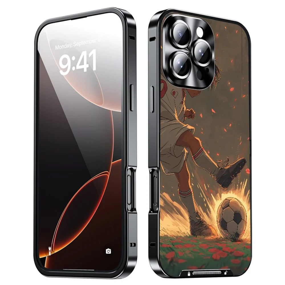 For iPhone 16 Pro Max Magnetic Case Football Pattern PC+TPU Protective Cover with Lens Film - LK00320-021 - 2