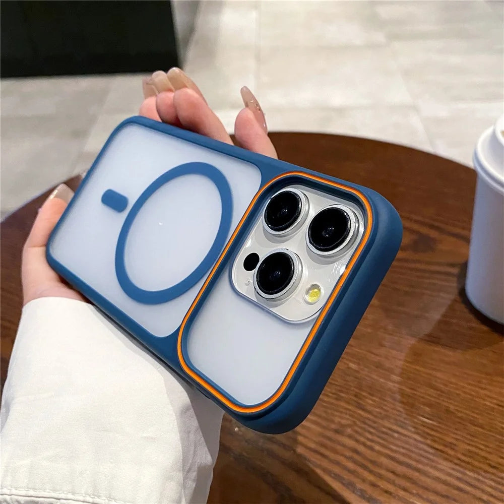 For iPhone 15 Pro Max Magnetic Case Large Viewing Window TPU + PC Shockproof Phone Cover - Blue - 2