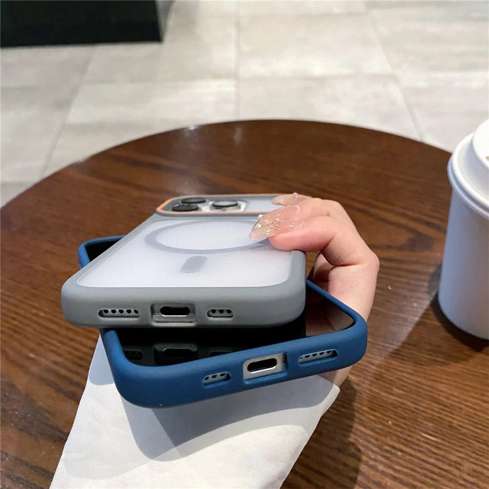 For iPhone 15 Pro Magnetic Case Large Viewing Window TPU + PC Shockproof Phone Cover - Blue - 6