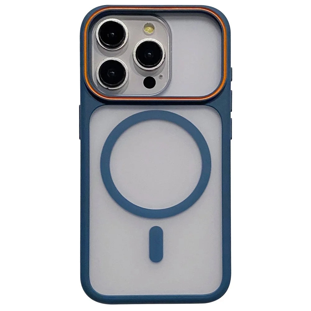 For iPhone 12 Pro Max  /  13 Pro Max Magnetic Case Large Viewing Window TPU + PC Shockproof Phone Cover - Blue - 1