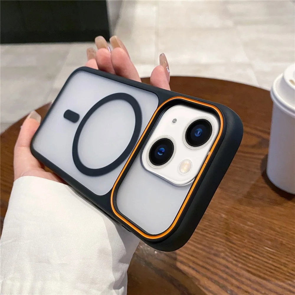 For iPhone 13  /  14 Magnetic Case Large Viewing Window TPU + PC Shockproof Phone Cover - Black - 1