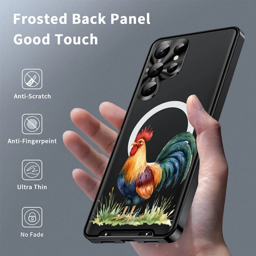 For Samsung Galaxy S25 Ultra Magnetic Case Rooster Pattern PC TPU Phone Cover with Lens Film - LK00136-02 - 2
