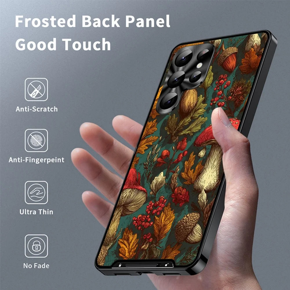 For Samsung Galaxy S22 Ultra 5G Magnetic Case Mushroom Forest Pattern PC TPU Phone Cover with Lens Film - LK00164-07 - 2