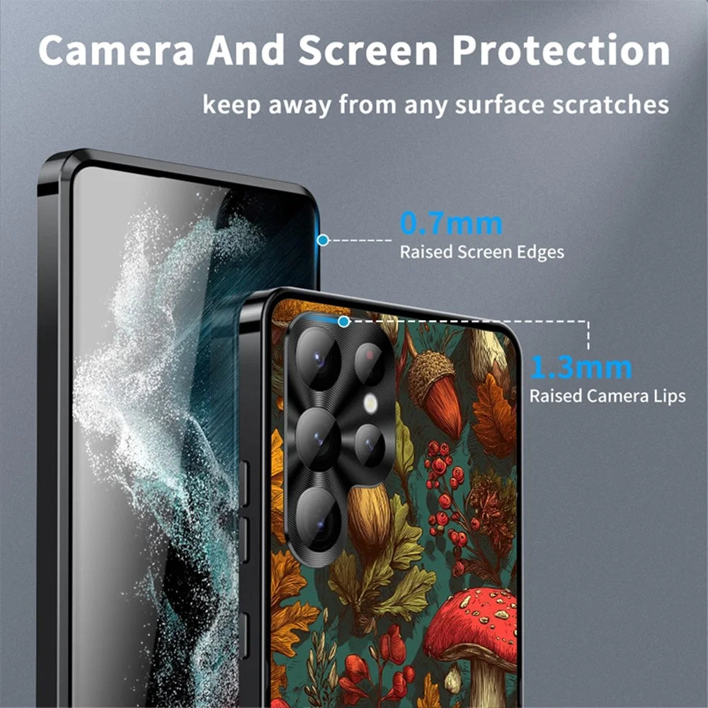 For Samsung Galaxy S22 Ultra 5G Magnetic Case Mushroom Forest Pattern PC TPU Phone Cover with Lens Film - LK00164-07 - 4