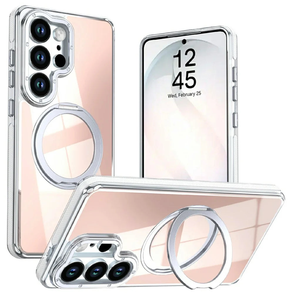 For Samsung Galaxy S26 Ultra Magnetic Case Chameleon Gradient TPU + Acrylic Phone Cover with 360 Degree Rotating Kickstand - White - 1