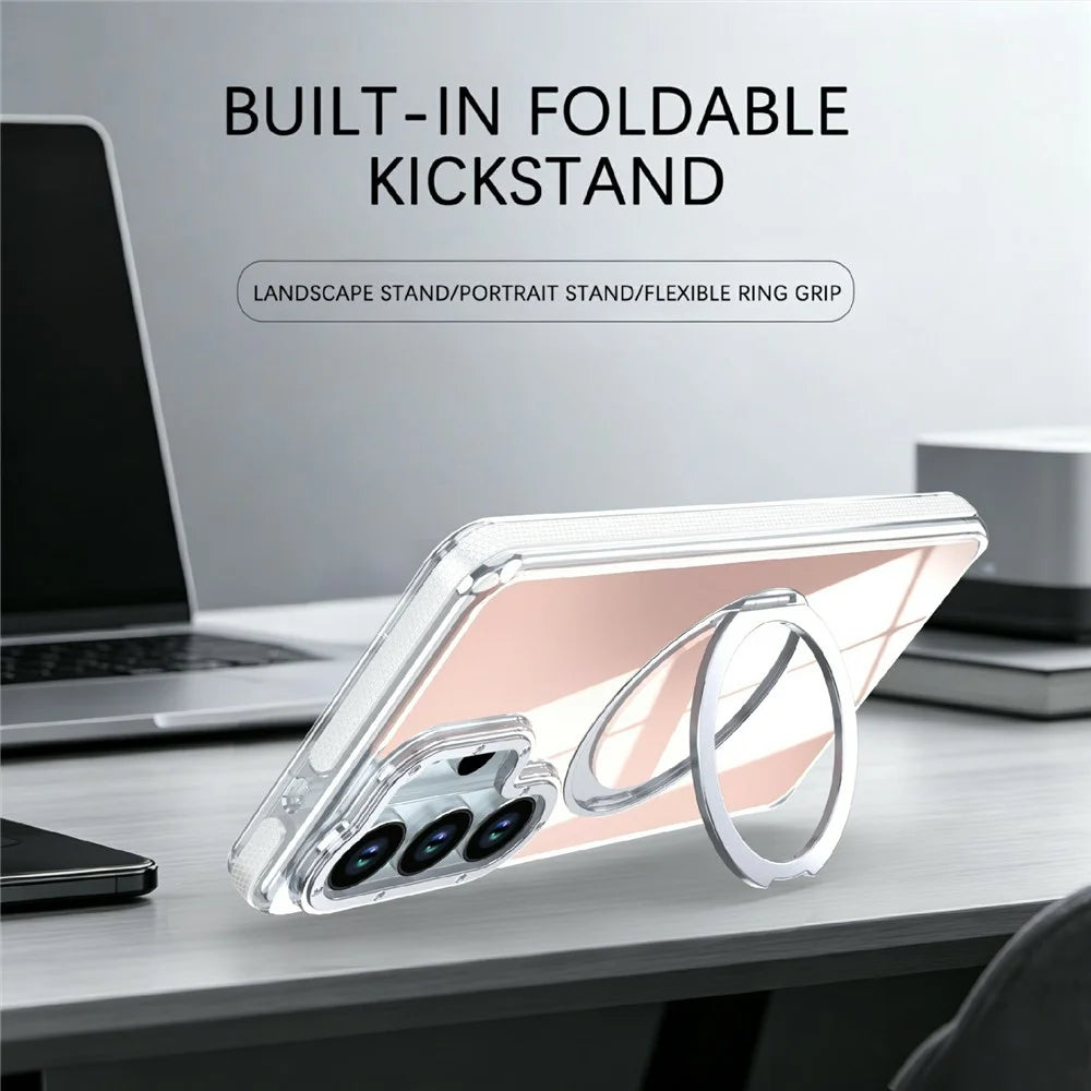 For Samsung Galaxy S26 Ultra Magnetic Case Chameleon Gradient TPU + Acrylic Phone Cover with 360 Degree Rotating Kickstand - White - 3