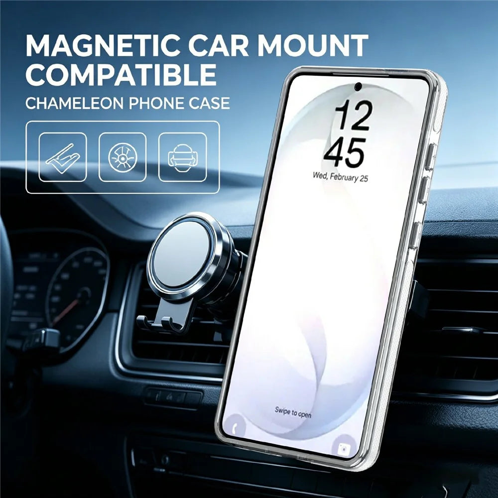 For Samsung Galaxy S26 Ultra Magnetic Case Chameleon Gradient TPU + Acrylic Phone Cover with 360 Degree Rotating Kickstand - White - 6