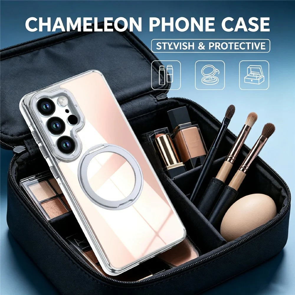 For Samsung Galaxy S26 Ultra Magnetic Case Chameleon Gradient TPU + Acrylic Phone Cover with 360 Degree Rotating Kickstand - White - 7