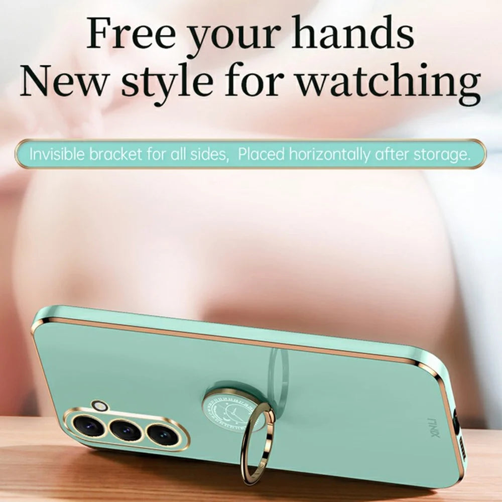 XINLI For Samsung Galaxy A57 5G Case Ring Kickstand Electroplating TPU Phone Cover - Cyan - 2