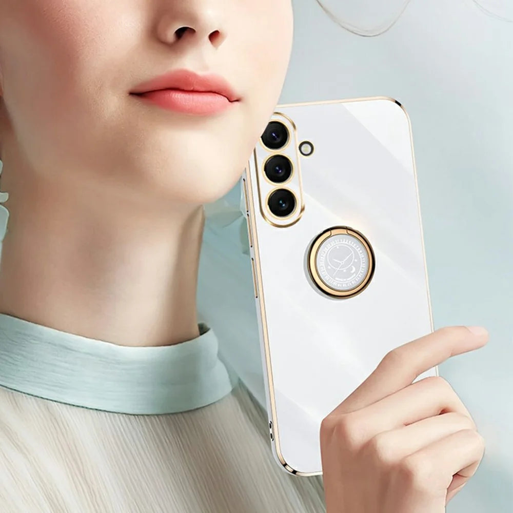 XINLI For Samsung Galaxy A57 5G Case Ring Kickstand Electroplating TPU Phone Cover - Cyan - 4