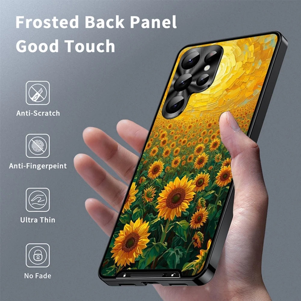 For Samsung Galaxy S23 Ultra Magnetic Case Sunflower Pattern PC TPU Phone Cover with Lens Film - LK00156-6 - 2