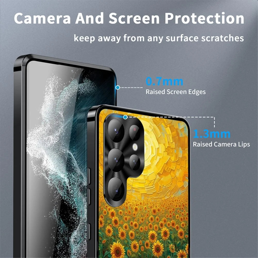 For Samsung Galaxy S23 Ultra Magnetic Case Sunflower Pattern PC TPU Phone Cover with Lens Film - LK00156-6 - 4