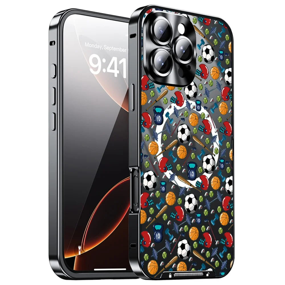 For iPhone 16 Pro Max Magnetic Case Football Pattern PC+TPU Shockproof Phone Cover with Lens Film - LK00083-002 - 1