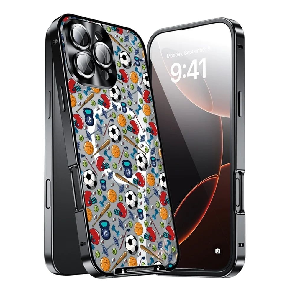 For iPhone 16 Pro Max Magnetic Case Football Pattern PC+TPU Shockproof Phone Cover with Lens Film - LK00083-002 - 3