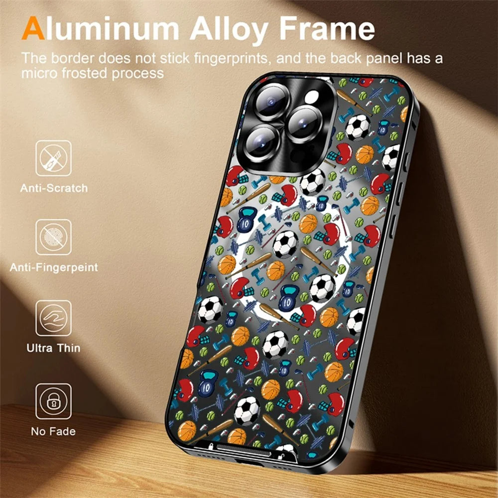 For iPhone 16 Pro Max Magnetic Case Football Pattern PC+TPU Shockproof Phone Cover with Lens Film - LK00083-002 - 4