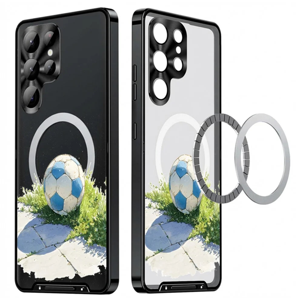 For Samsung Galaxy S22 Ultra 5G Magnetic Case Football Pattern PC+TPU Mobile Phone Cover with Lens Film - LK00473-101 - 1