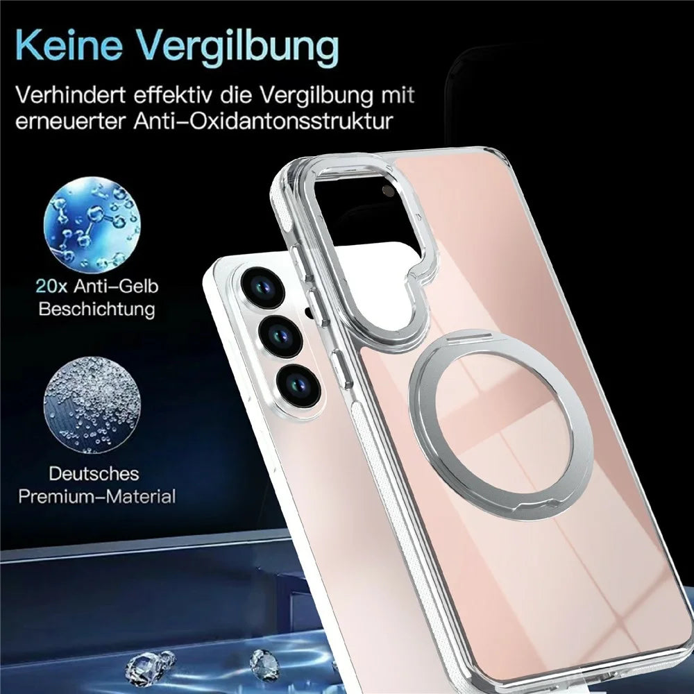 For Samsung Galaxy S26+ Magnetic Case Fluorescent Design TPU Acrylic Phone Back Cover with 360° Rotating Kickstand - White - 7