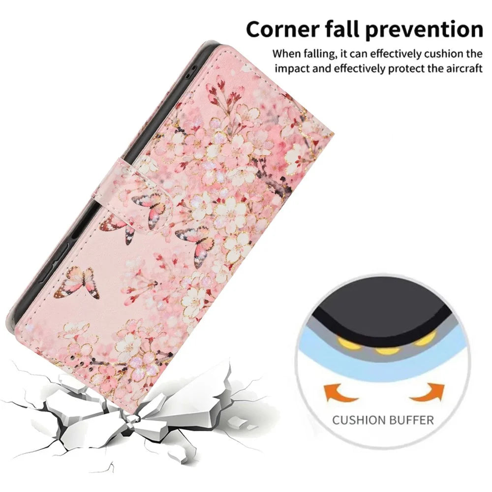 For Samsung Galaxy S24 Ultra Wallet Case Pattern Printing PU Leather Stand Flip Phone Cover with Wrist Strap - Pink Sakura Butterfly - 4