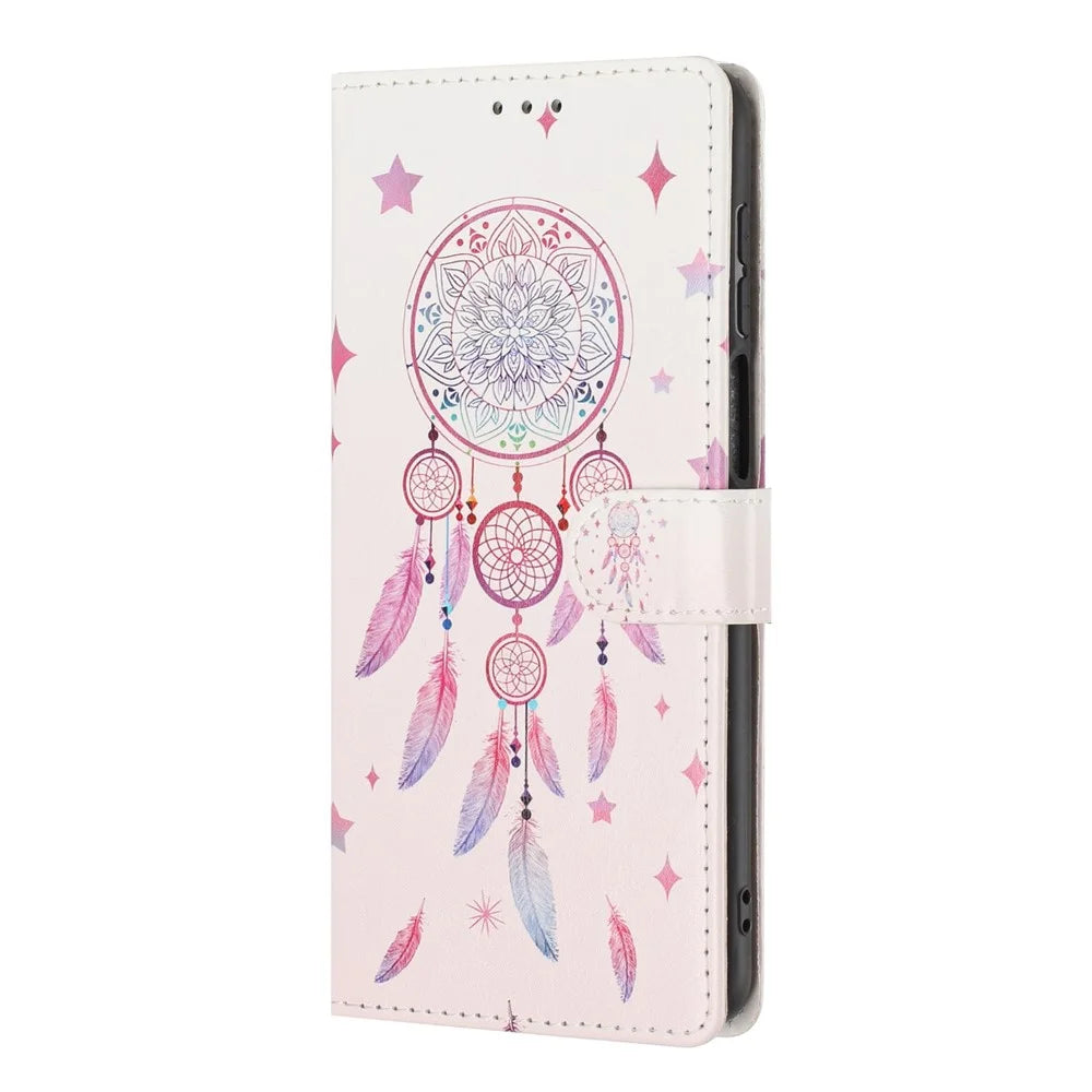 For Samsung Galaxy S26+ Wallet Case Pattern Printing PU Leather Stand Flip Phone Cover with Wrist Strap - Feather Dreamcatcher - 7
