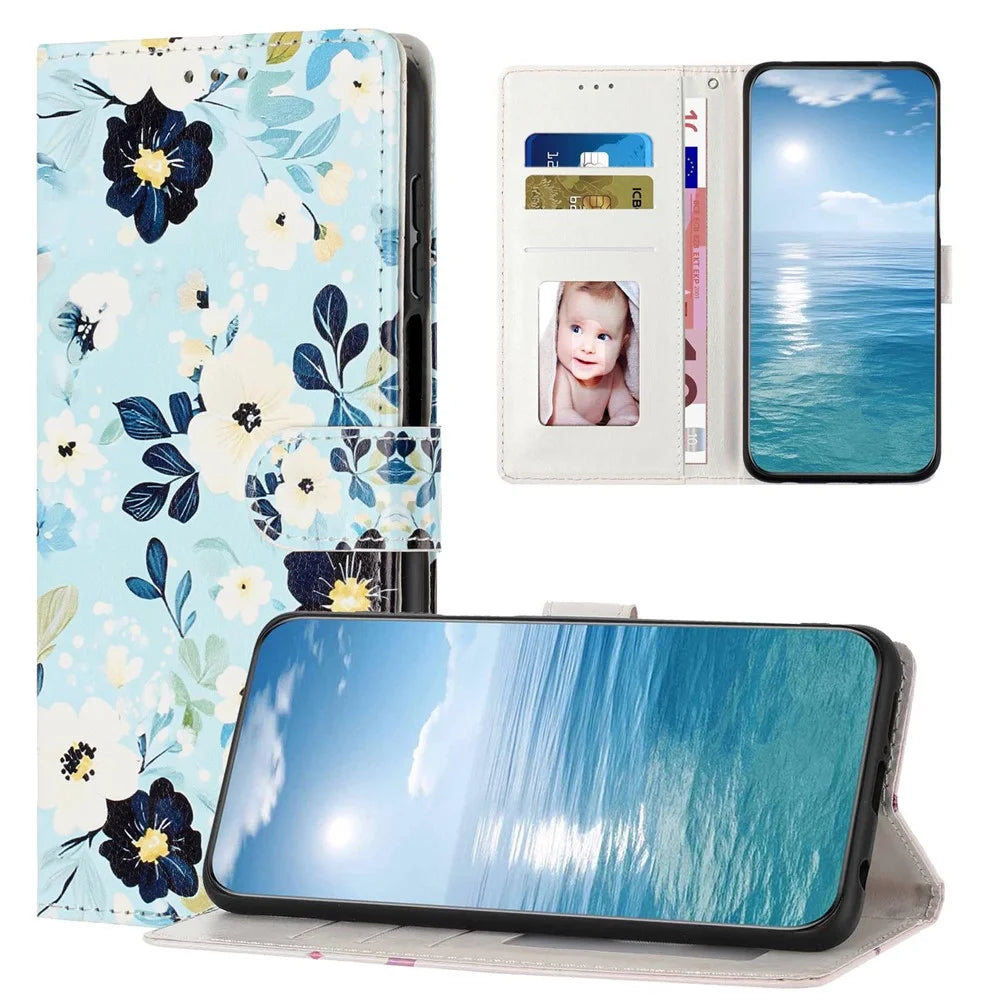 Wallet Case For Samsung Galaxy A06 4G  /  5G Pattern Printing PU Leather Stand Flip Phone Cover with Wrist Strap - Pink Flower  /  Blue Butterfly - 6