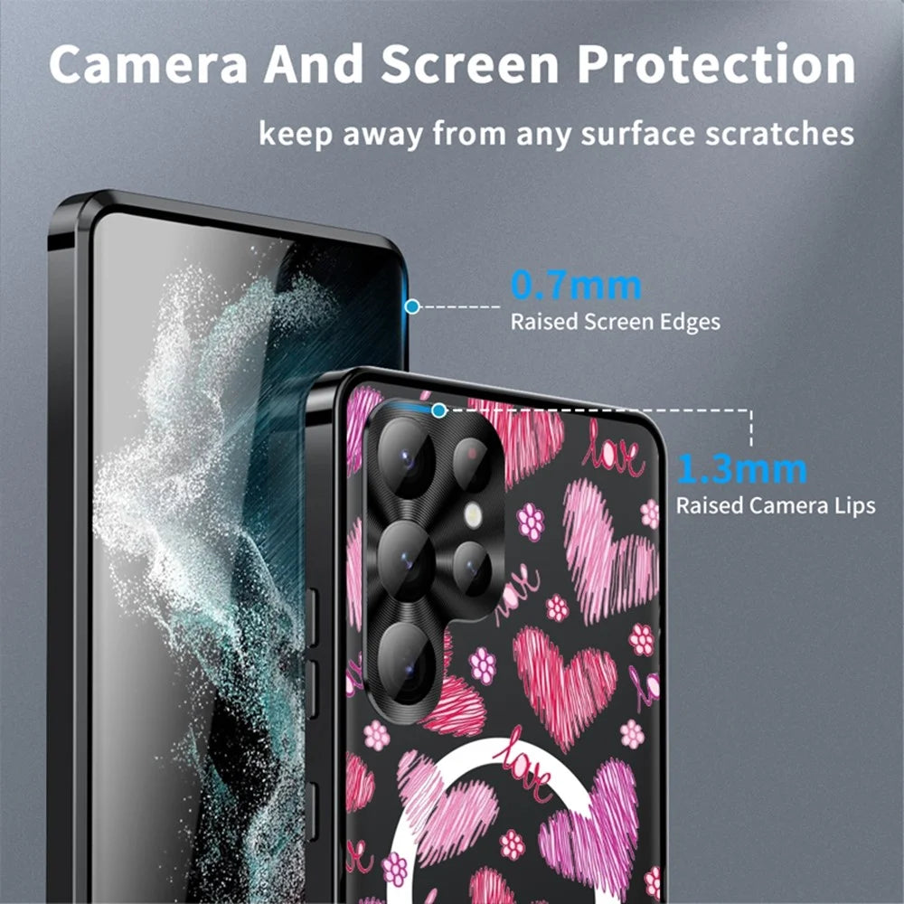 For Samsung Galaxy S26 Ultra Magnetic Case Heart Pattern PC + TPU Phone Cover with Lens Film - LK00228-01 - 4