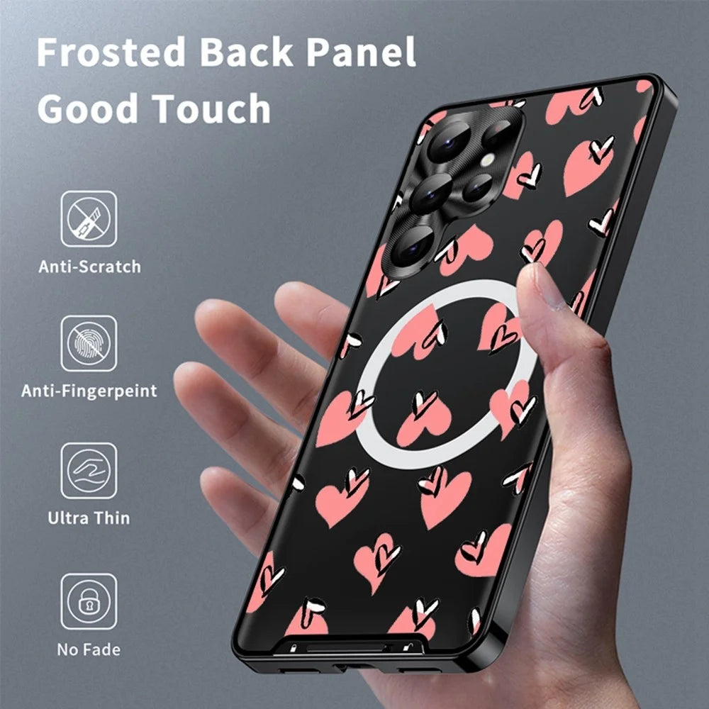 For Samsung Galaxy S26 Ultra Magnetic Case Heart Pattern PC + TPU Shockproof Phone Cover with Lens Film - LK00248-21 - 2