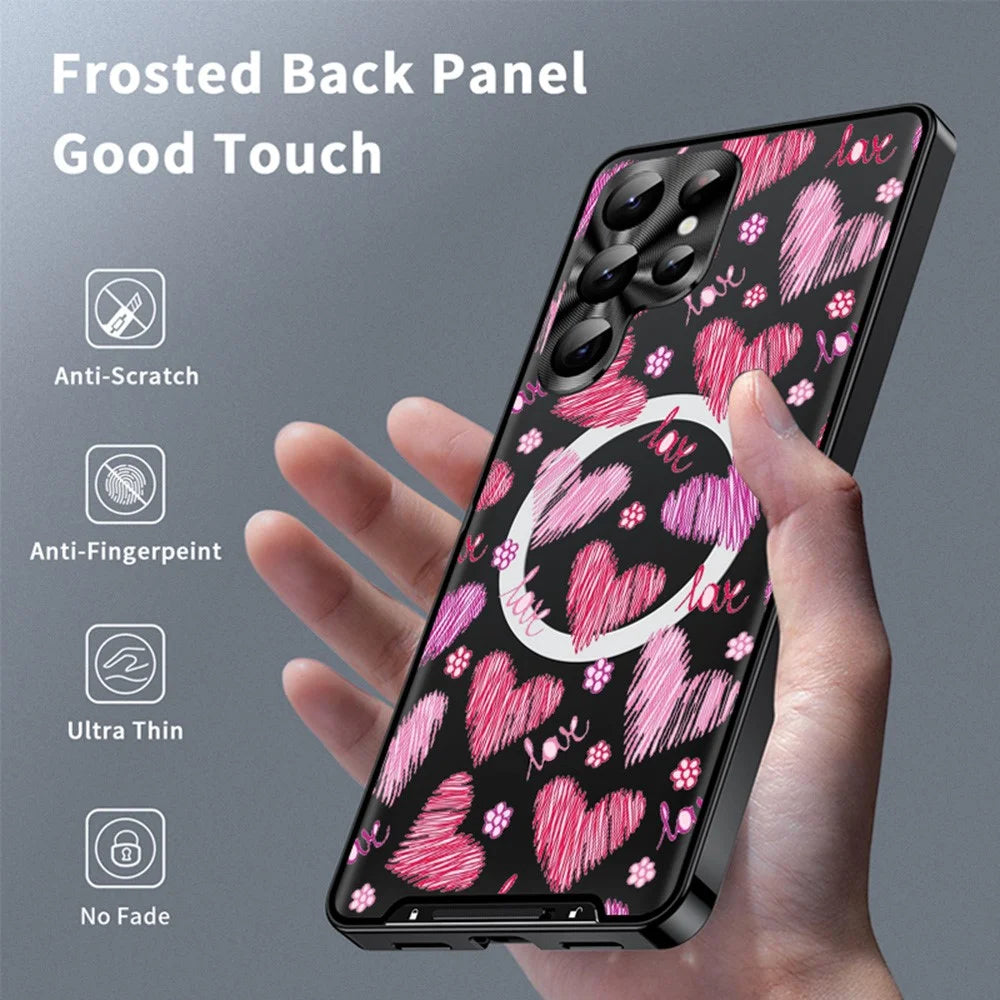 For Samsung Galaxy S25 Ultra Magnetic Case Heart Pattern PC + TPU Phone Cover with Lens Film - LK00228-01 - 2