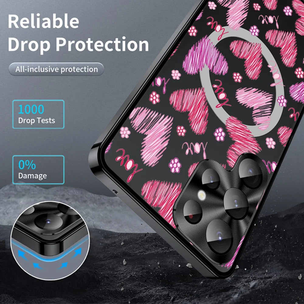For Samsung Galaxy S25 Ultra Magnetic Case Heart Pattern PC + TPU Phone Cover with Lens Film - LK00228-01 - 3