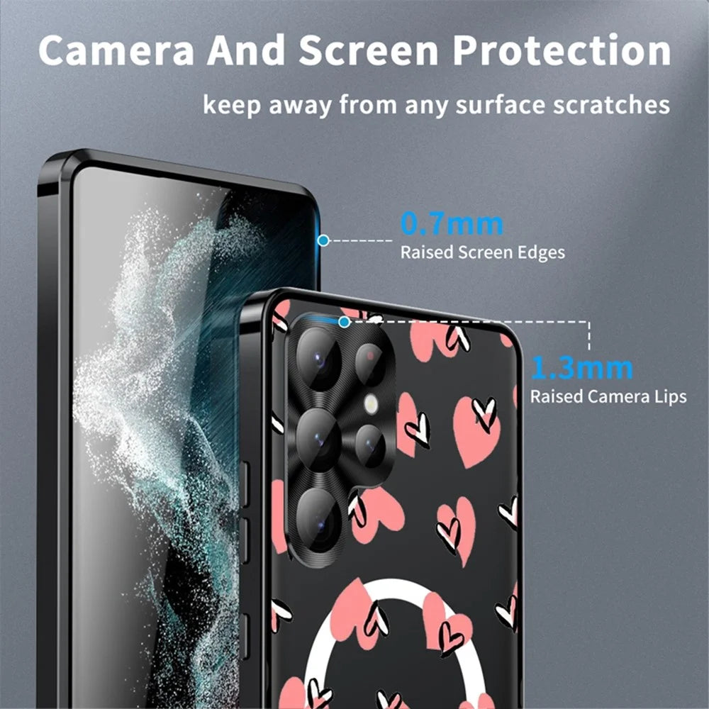For Samsung Galaxy S23 Ultra Magnetic Case Heart Pattern PC + TPU Shockproof Phone Cover with Lens Film - LK00248-21 - 4