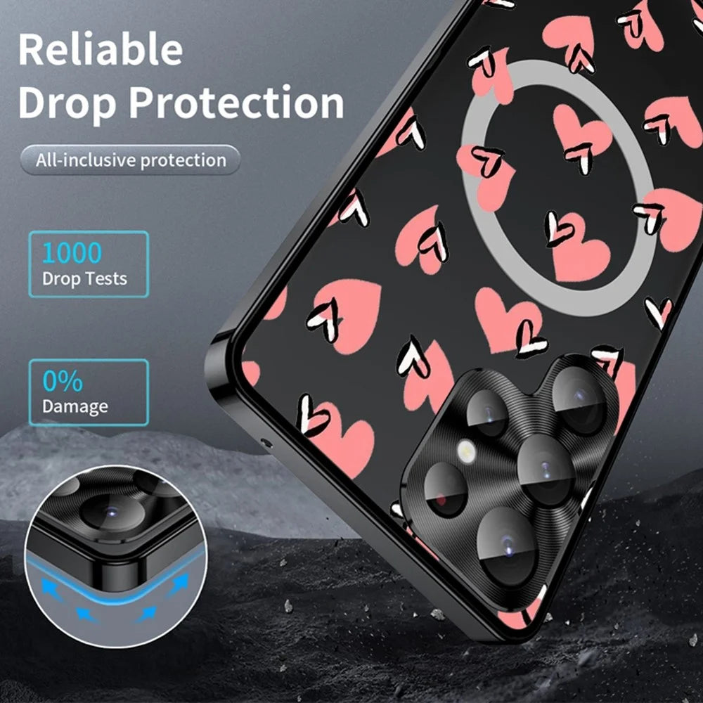 For Samsung Galaxy S22 Ultra 5G Magnetic Case Heart Pattern PC + TPU Shockproof Phone Cover with Lens Film - LK00248-21 - 3