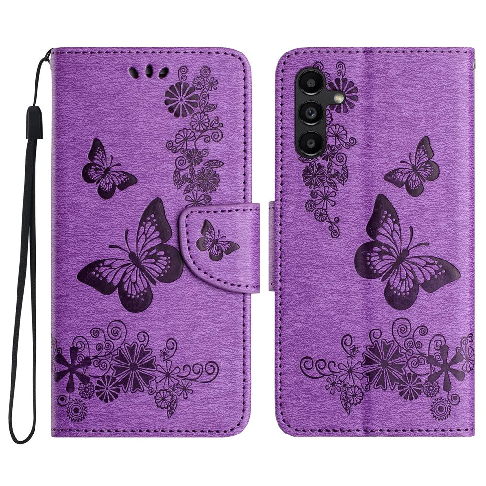 For Samsung Galaxy A37 5G Case Butterflies Flower Leather Wallet Flip Phone Cover - Purple - 1