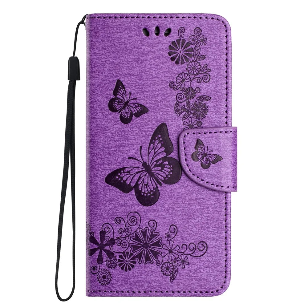 For Samsung Galaxy A37 5G Case Butterflies Flower Leather Wallet Flip Phone Cover - Purple - 6
