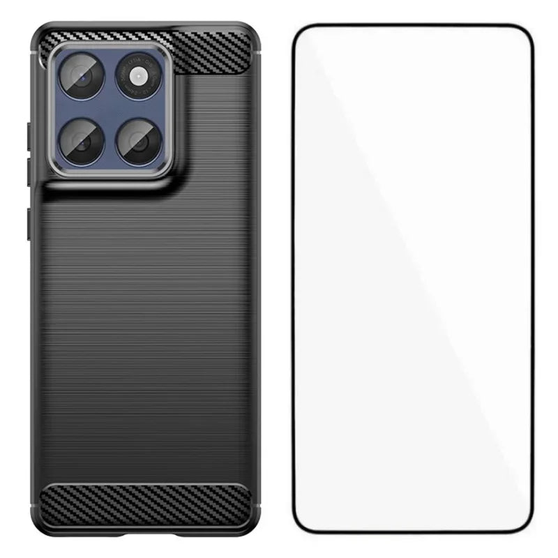 WANLONFENG for Motorola Signature 5G / Motorola Moto X70 Air Pro 5G Case with Screen Film  LS Series Big Lens Hole Brushed Texture TPU Phone Cover - Black - 1