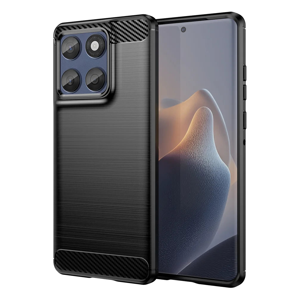 WANLONFENG for Motorola Signature 5G / Motorola Moto X70 Air Pro 5G Case with Screen Film  LS Series Big Lens Hole Brushed Texture TPU Phone Cover - Black - 2